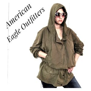 American Eagle Outfitters Women's Olive Hooded Jacket
